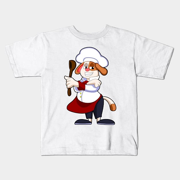 Dog as Cook with Cooking apron & Wooden spoon Kids T-Shirt by Markus Schnabel